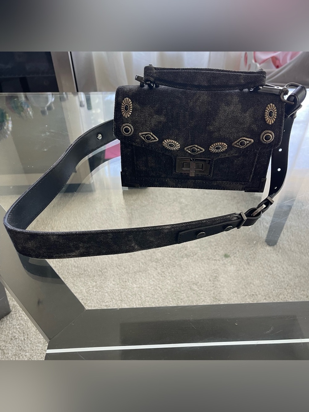 The Kooples Black Denim Emily X Chain Bag‎ Handbag Cocktail